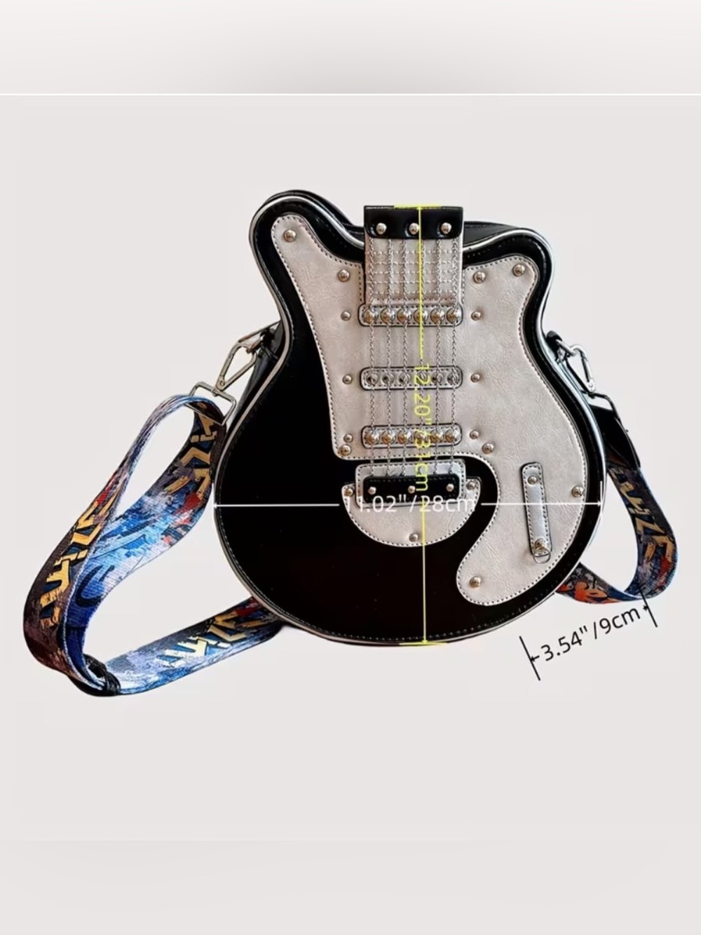 Novelty Guitar-Shaped Crossbody Bag with Metal Details Large - Picture 3 of 4
